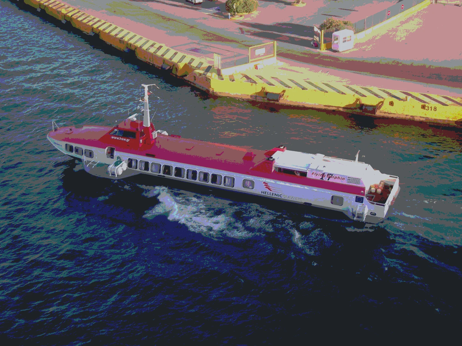 Flying Dolphin hydrofoil tied up at Piraeus