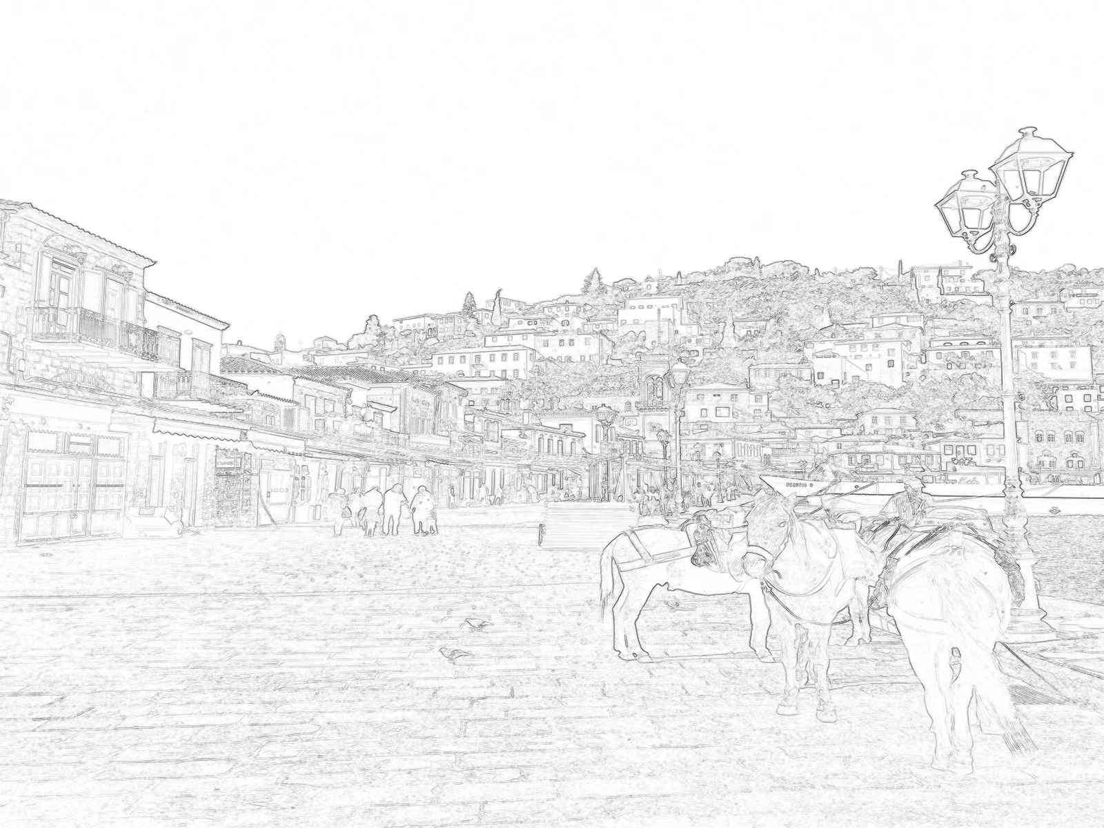 Engraving of the stone path up from Hydra's port to the town